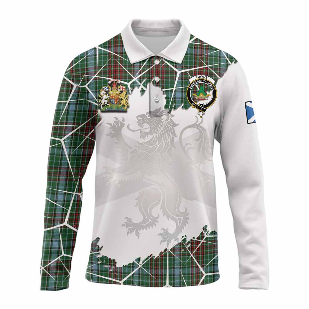 Gayre Tartan Long Sleeve Polo Shirt with Family Crest and Lion Rampant Grunge Style
