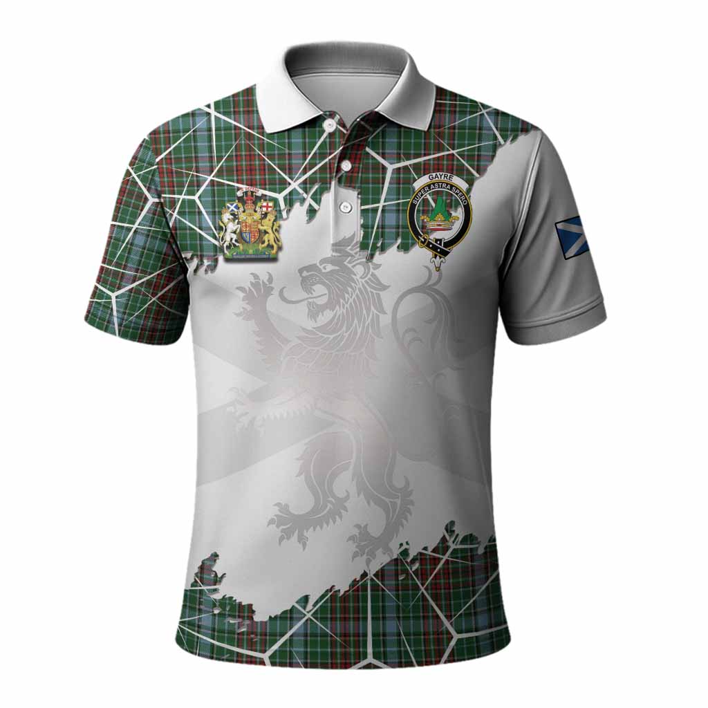 Gayre Tartan Polo Shirt with Family Crest and Lion Rampant Grunge Style