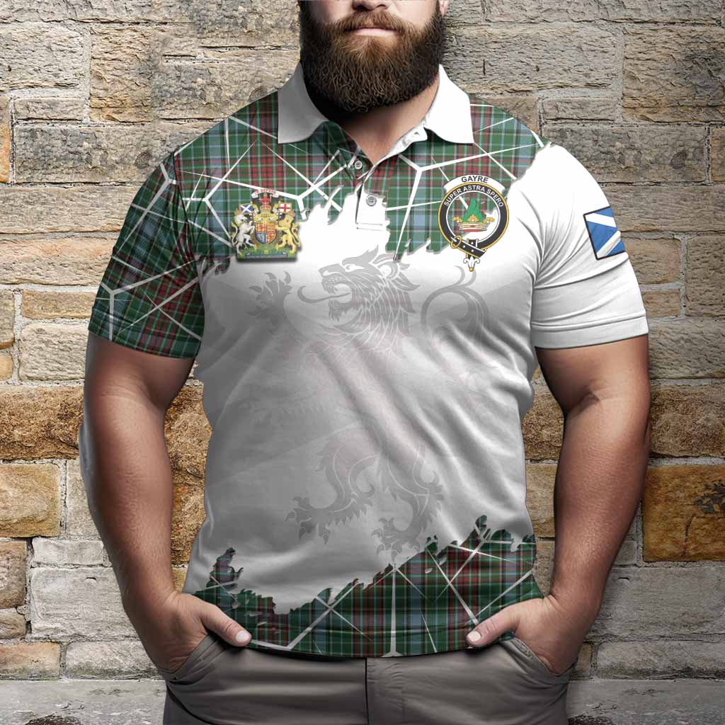 Gayre Tartan Polo Shirt with Family Crest and Lion Rampant Grunge Style