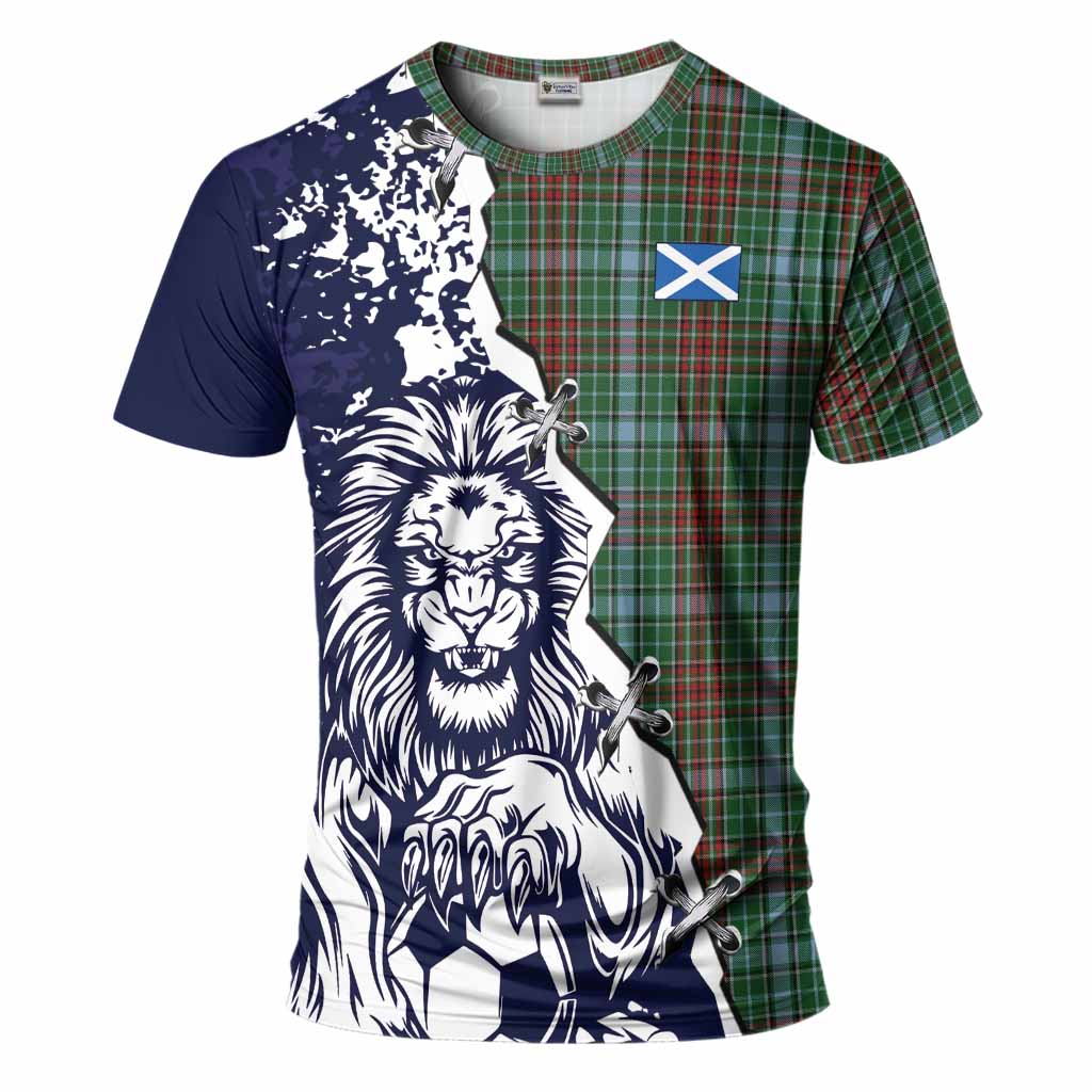 Gayre Tartan Scottish T-Shirt Angry Lion With Soccer Ball Style