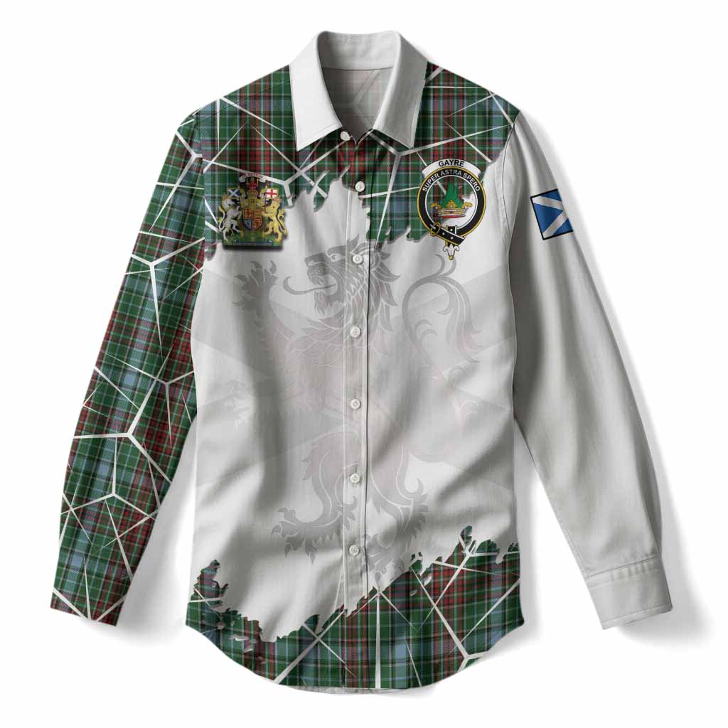 Gayre Tartan Women Casual Shirt with Family Crest and Lion Rampant Grunge Style