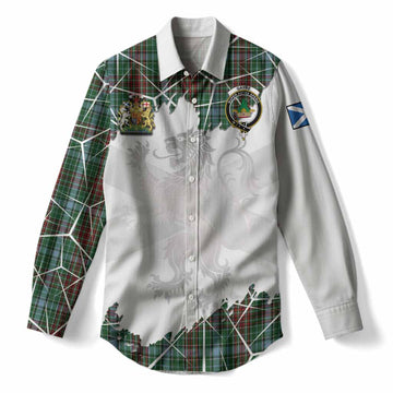 Gayre Tartan Women Casual Shirt with Family Crest and Lion Rampant Grunge Style
