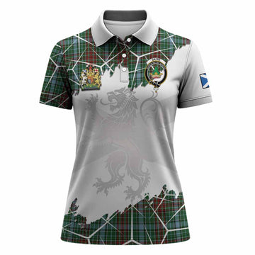 Gayre Tartan Women Polo Shirt with Family Crest and Lion Rampant Grunge Style