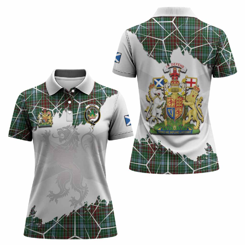 Gayre Tartan Women Polo Shirt with Family Crest and Lion Rampant Grunge Style
