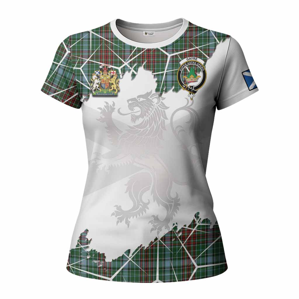 Gayre Tartan Women T shirt with Family Crest and Lion Rampant Grunge Style