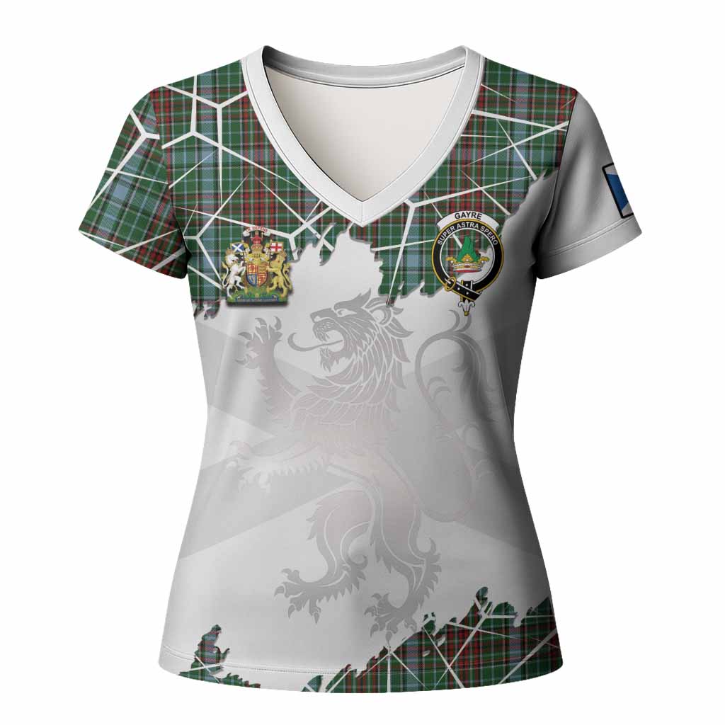 Gayre Tartan Women T shirt with Family Crest and Lion Rampant Grunge Style