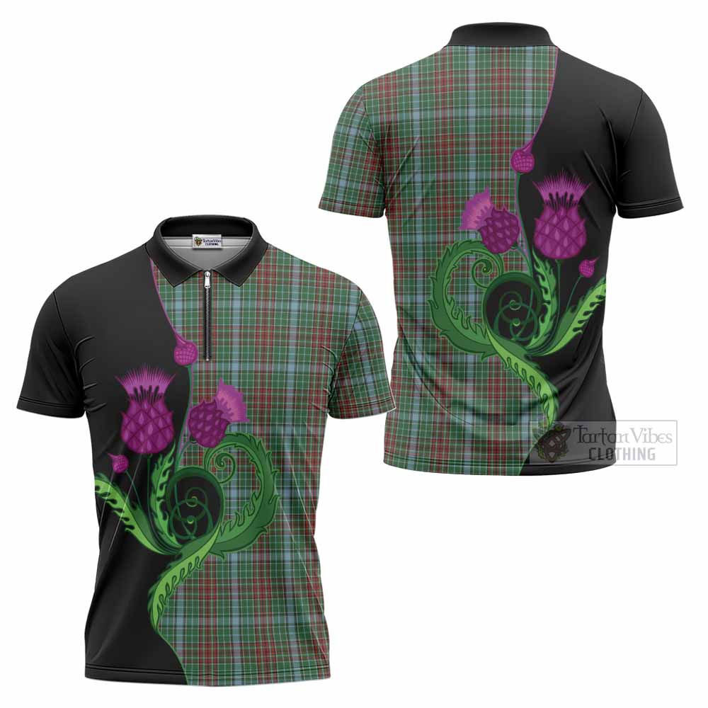 Gayre Tartan Zipper Polo Shirt Traditional Scottish Thistle