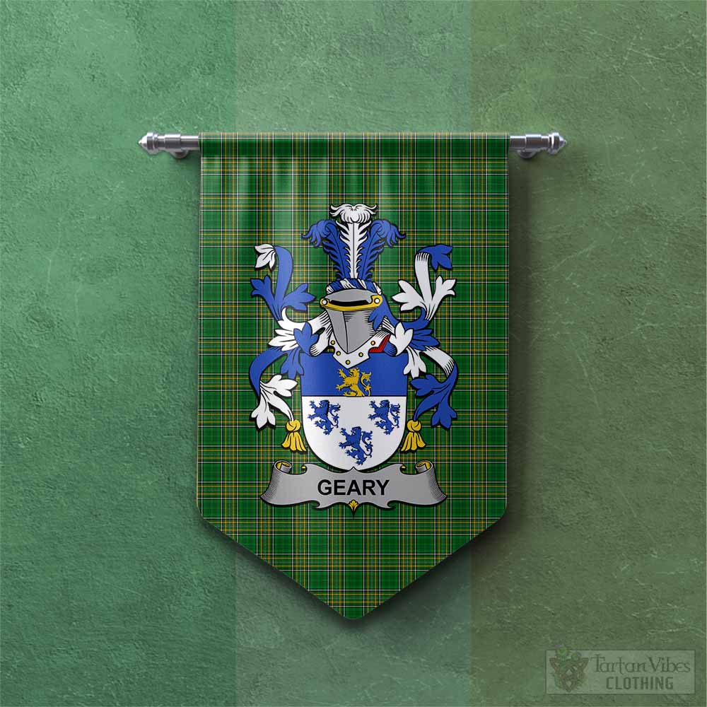Tartan Vibes Clothing Geary Irish Clan Tartan Gonfalon, Tartan Banner with Coat of Arms