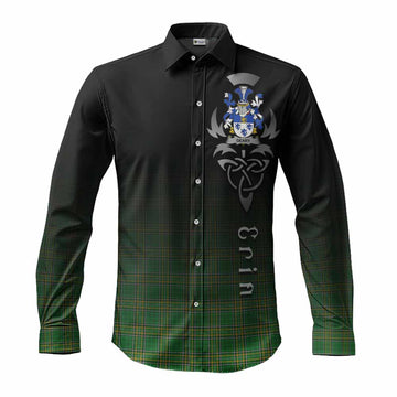 Tartan Vibes Clothing Geary Irish Clan Long Sleeve Button Shirt with Coat of Arms Erin Go Bragh Celtic Inspired