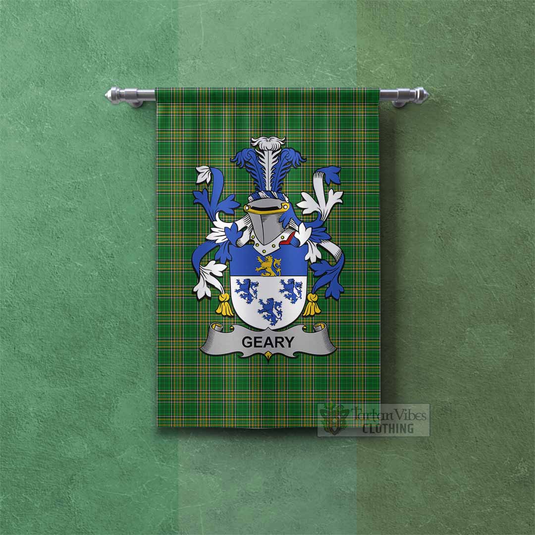 Tartan Vibes Clothing Geary Irish Clan Tartan Gonfalon, Tartan Banner with Coat of Arms