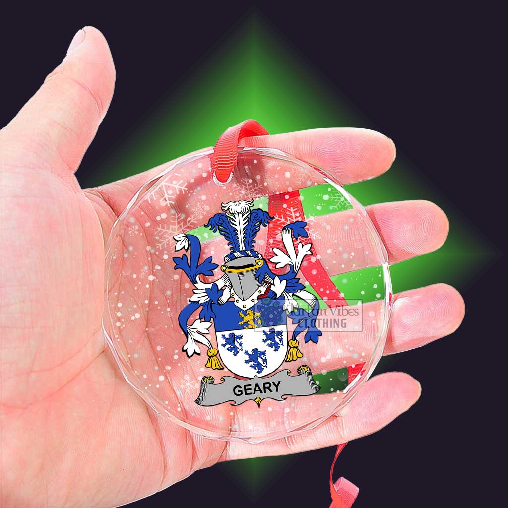 Tartan Vibes Clothing Geary Irish Clan Christmas Glass Ornament with Coat of Arms