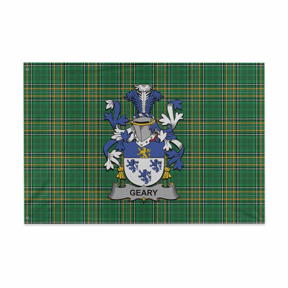 Tartan Vibes Clothing Geary Irish Clan Tartan House Flag with Coat of Arms