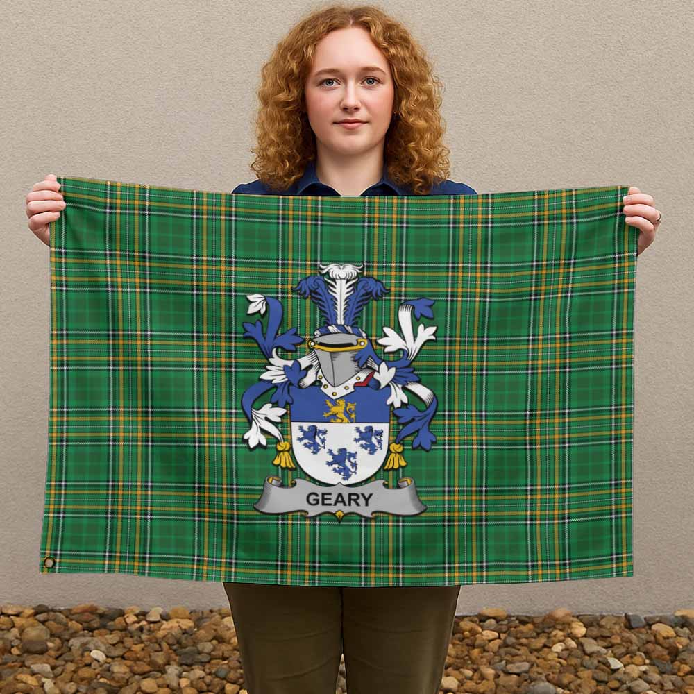 Tartan Vibes Clothing Geary Irish Clan Tartan House Flag with Coat of Arms