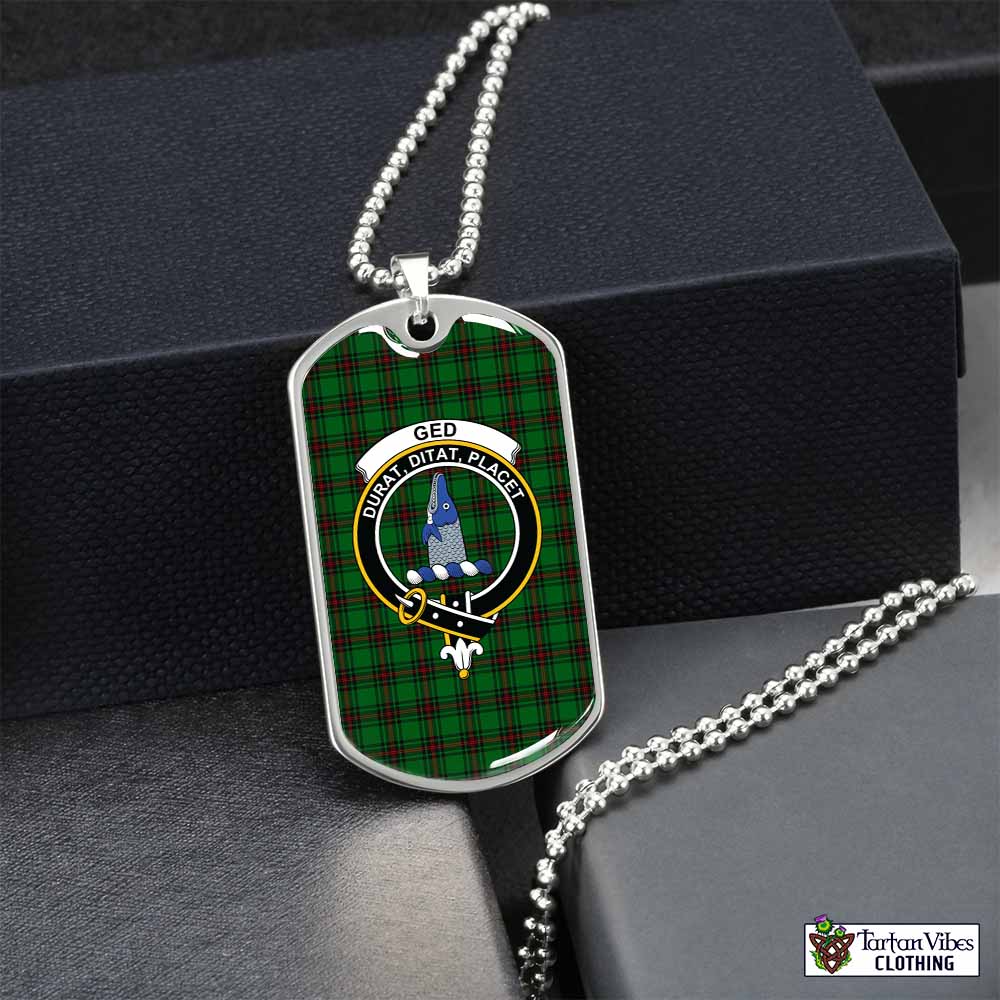 Ged Tartan Dog Tag Necklace with Family Crest Silver No - Tartan Vibes Clothing