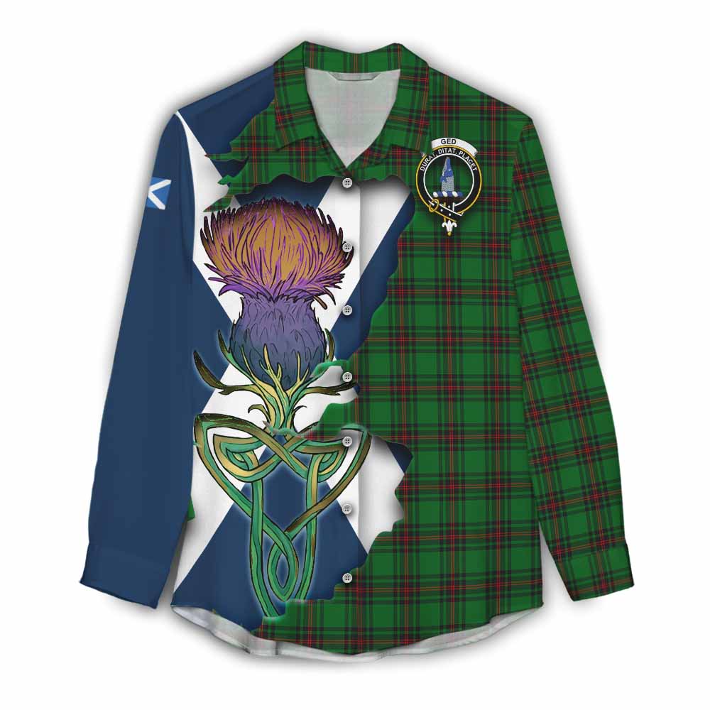 Tartan Vibes Clothing Ged Tartan Family Crest Women's Casual Shirt Scottish Thistle Celtic Inspired