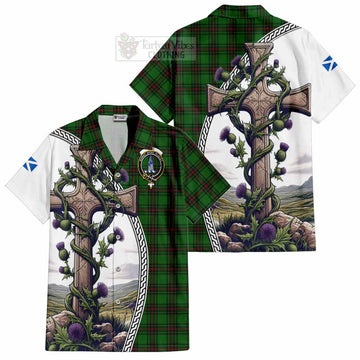 Ged Tartan Hawaiian Shirt with Family Crest and St. Andrew's Cross Accented by Thistle Vines Kid - Tartan Vibes Clothing