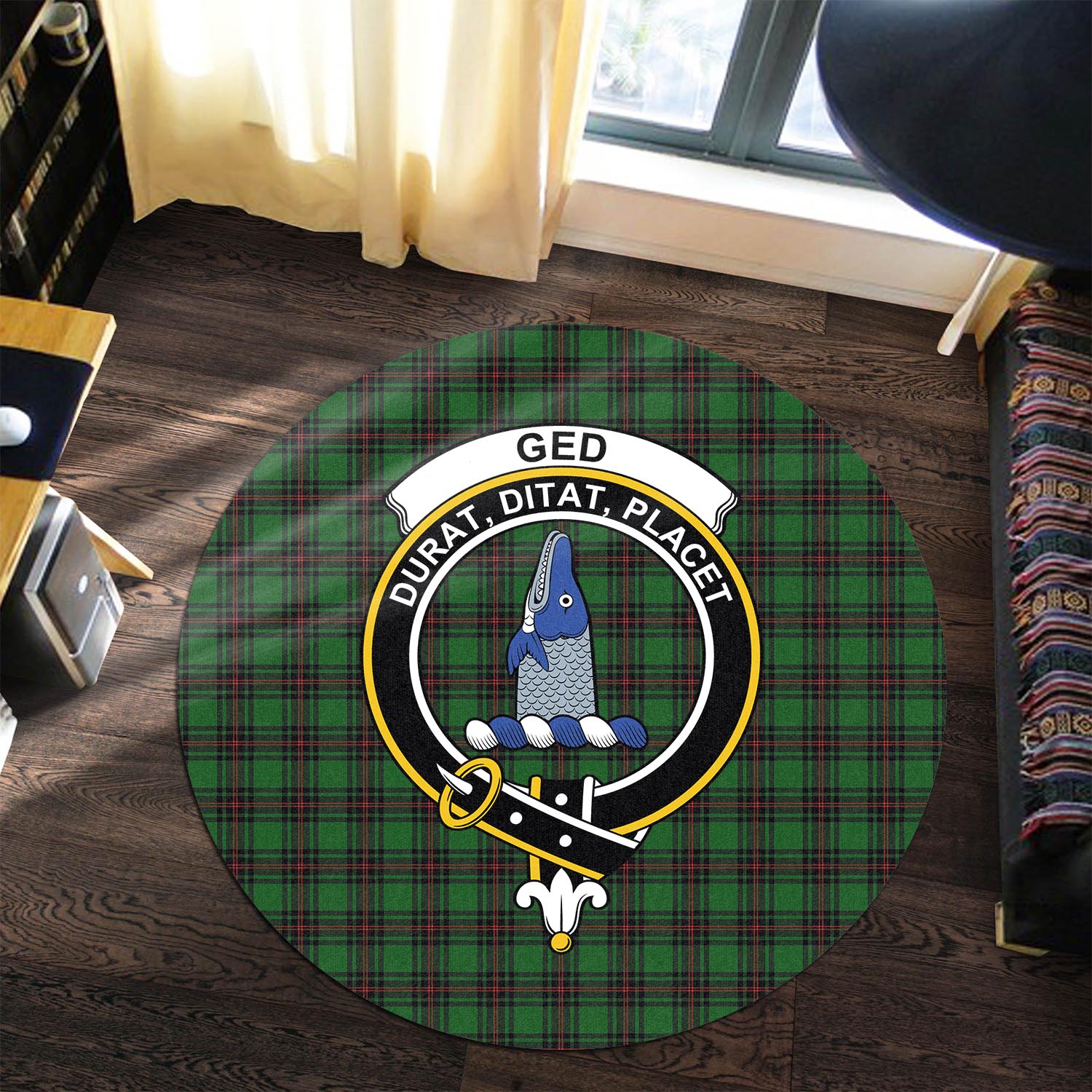 Ged Tartan Round Rug with Family Crest Premium Round Rug - Tartan Vibes Clothing
