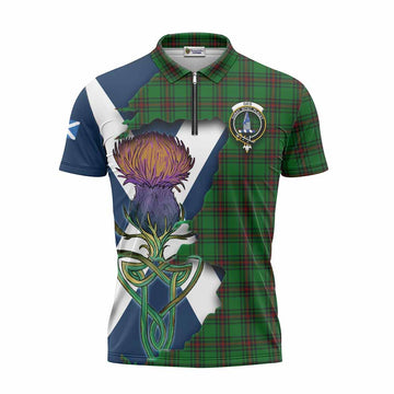 Ged Tartan Family Crest Zipper Polo Shirt Scottish Thistle Celtic Inspired Unisex - Tartan Vibes Clothing