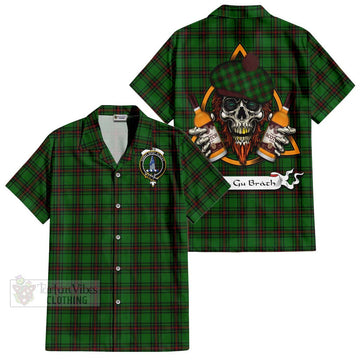 Ged Tartan Hawaiian Shirt with Family Crest and Bearded Skull Holding Bottles of Whiskey Kid - Tartan Vibes Clothing