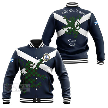 Ged Tartan Lion Rampant Baseball Jacket Proudly Display Your Heritage with Alba Gu Brath and Clan Name Unisex - Tartan Vibes Clothing