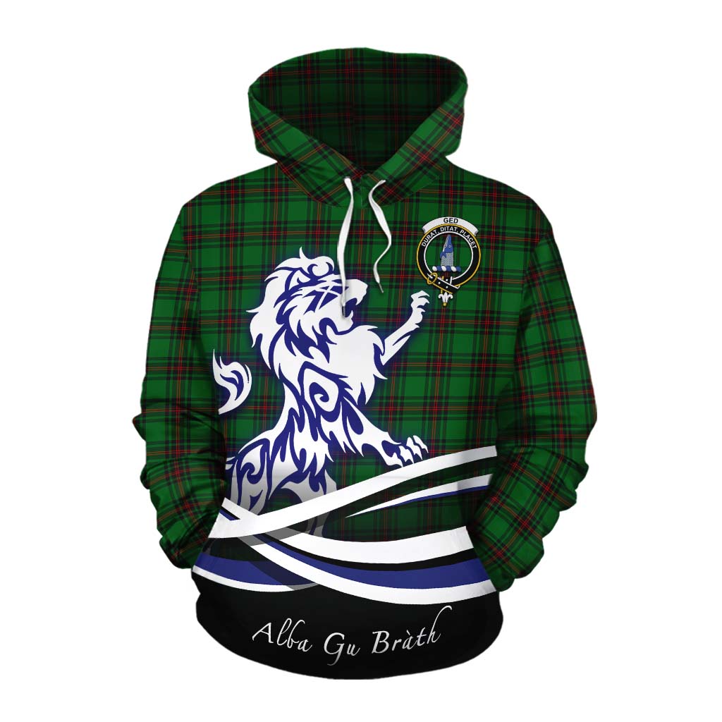 Ged Tartan Cotton Hoodie with Alba Gu Brath Regal Lion Emblem Pullover Hoodie XS - Tartan Vibes Clothing