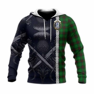 Ged Tartan Knitted Hoodie with Family Crest Cross Sword Thistle Celtic Vibes Unisex Knitted Pullover Hoodie - Tartan Vibes Clothing