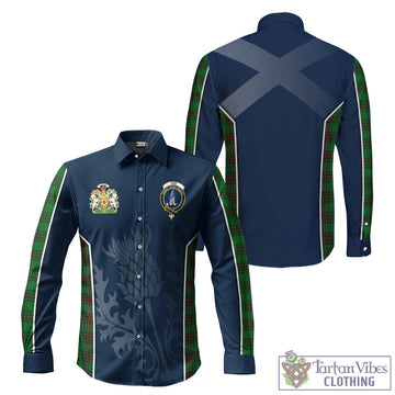 Ged Tartan Long Sleeve Button Up Shirt with Family Crest and Scottish Thistle Vibes Sport Style