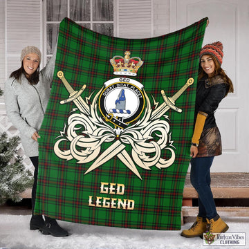 Ged Tartan Blanket with Clan Crest and the Golden Sword of Courageous Legacy X-Large 59 x 79 inches 150 x 200 cm - Tartan Vibes Clothing