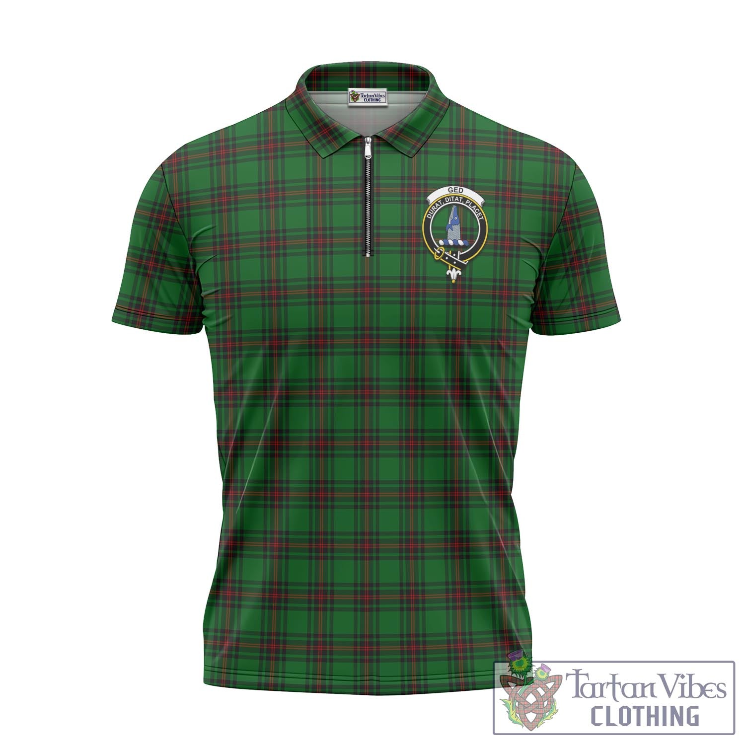 Ged Tartan Zipper Polo Shirt with Family Crest Unisex - Tartan Vibes Clothing