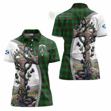 Ged Tartan Women's Polo Shirt with Family Crest and St. Andrew's Cross Accented by Thistle Vines Women - Tartan Vibes Clothing