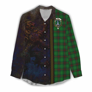 Tartan Vibes Clothing Ged Tartan Family Crest Women's Casual Shirt Alba Gu Brath Be Brave Lion Ancient Style
