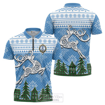 Ged Clan Christmas Zipper Polo Shirt Celtic Reindeer Style Unisex - Tartan Vibes Clothing