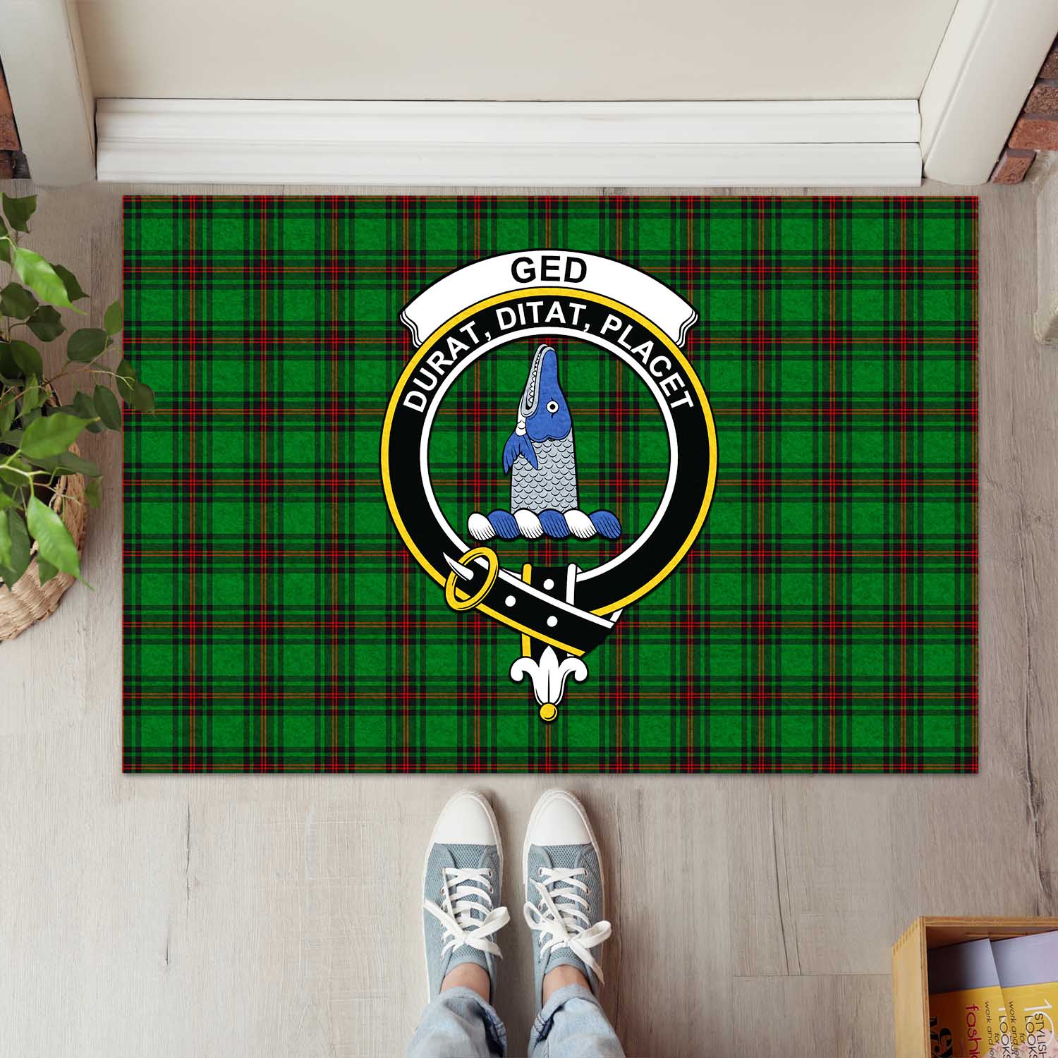 Ged Tartan Rubber Doormat with Family Crest L 60*90cm - Tartan Vibes Clothing