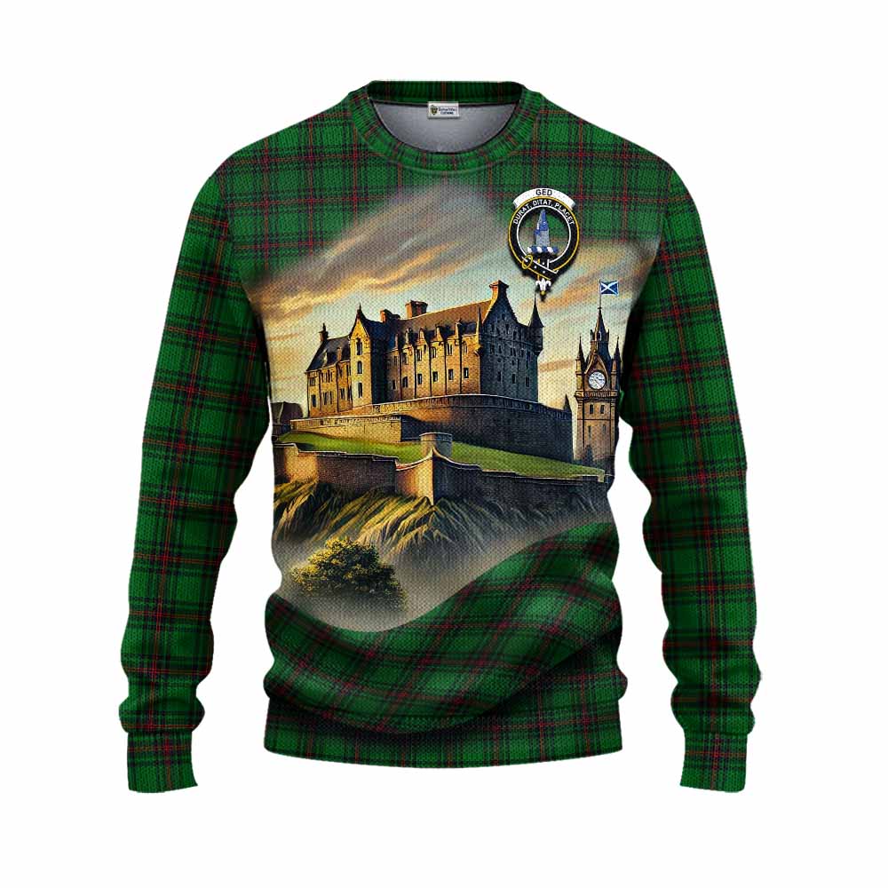 Ged Tartan Family Crest Knitted Sweater with Scottish Ancient Castle Style Unisex - Tartan Vibes Clothing