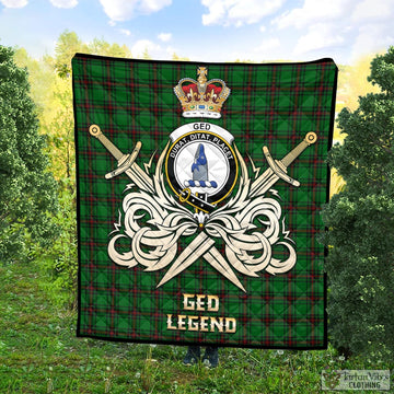 Ged Tartan Quilt with Clan Crest and the Golden Sword of Courageous Legacy Super King Quilt 91" x 110" - Tartan Vibes Clothing