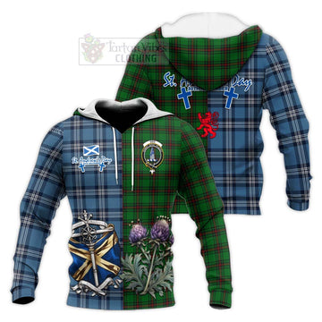 Ged Tartan Knitted Hoodie Happy St. Andrew's Day Half Tartan Style Unisex Knitted Pullover Hoodie - Tartan Vibes Clothing