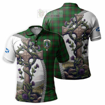 Ged Tartan Polo Shirt with Family Crest and St. Andrew's Cross Accented by Thistle Vines Kid - Tartan Vibes Clothing