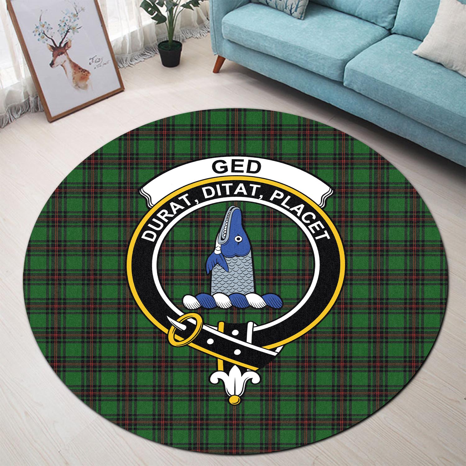 Ged Tartan Round Rug with Family Crest - Tartan Vibes Clothing