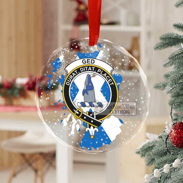 Ged Clan Crest Christmas Glass Ornament with Scotland Map - 2D-tartanvibesclothing