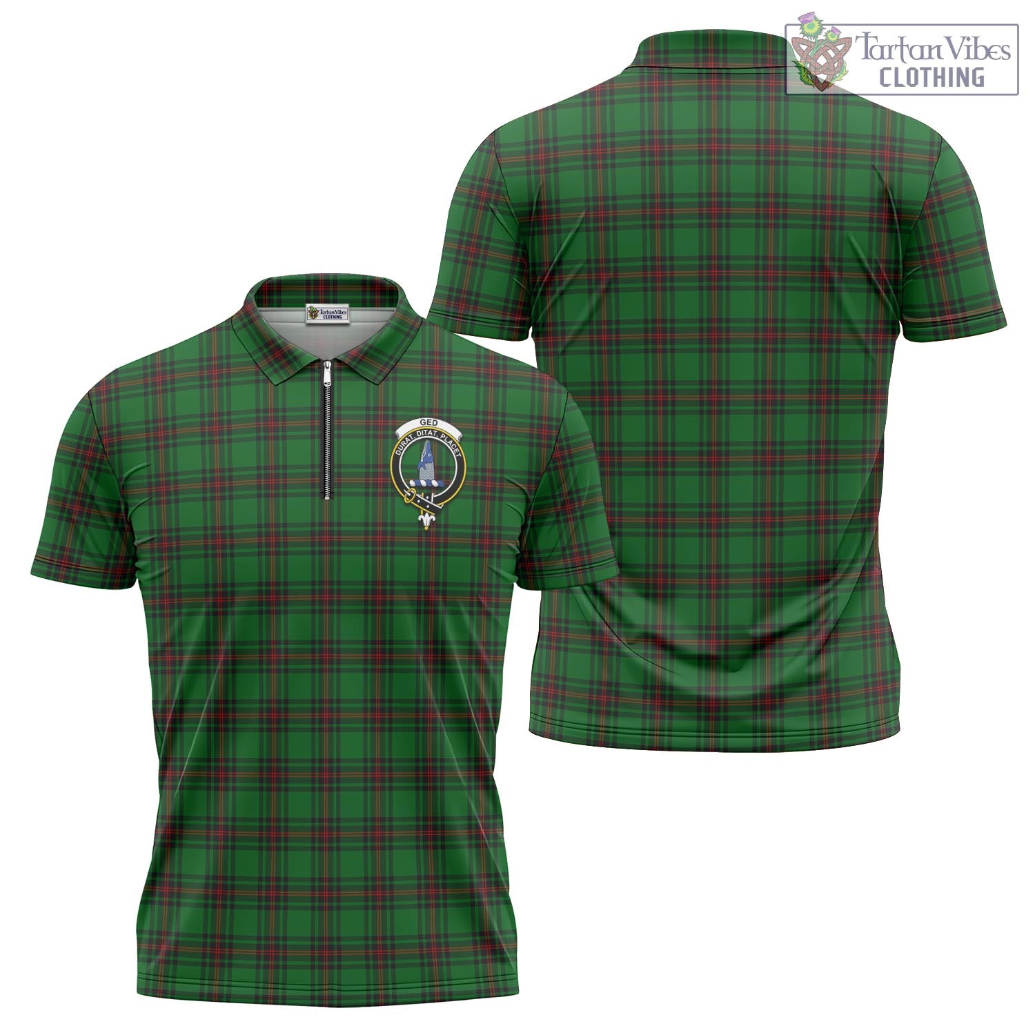 Ged Tartan Zipper Polo Shirt with Family Crest - Tartan Vibes Clothing