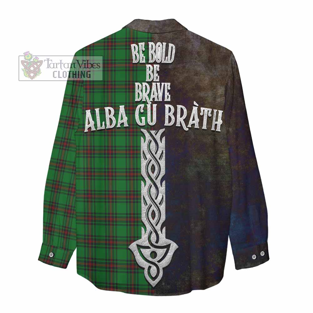 Tartan Vibes Clothing Ged Tartan Family Crest Women's Casual Shirt Alba Gu Brath Be Brave Lion Ancient Style