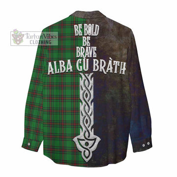 Tartan Vibes Clothing Ged Tartan Family Crest Women's Casual Shirt Alba Gu Brath Be Brave Lion Ancient Style