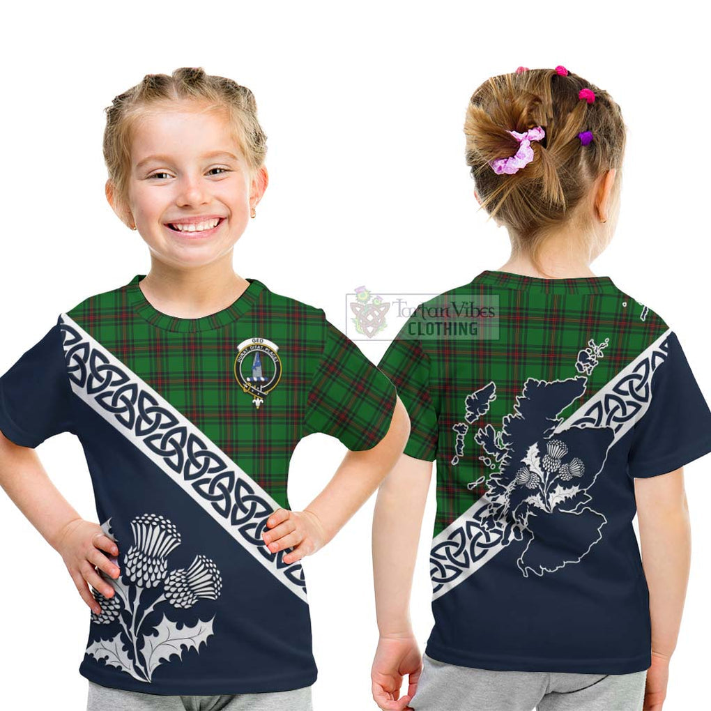 Ged Tartan Kid T-Shirt Featuring Thistle and Scotland Map - Tartan Vibes Clothing