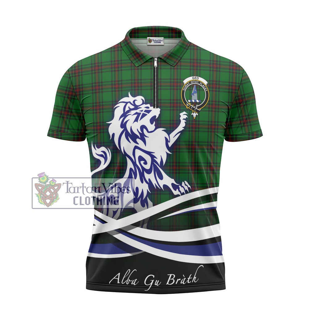 Ged Tartan Zipper Polo Shirt with Alba Gu Brath Regal Lion Emblem - Tartan Vibes Clothing