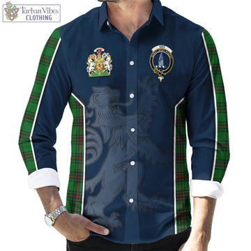 Ged Tartan Long Sleeve Button Up Shirt with Family Crest and Lion Rampant Vibes Sport Style