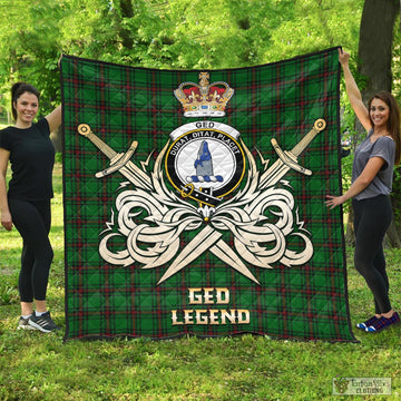 Ged Tartan Quilt with Clan Crest and the Golden Sword of Courageous Legacy - Tartan Vibes Clothing