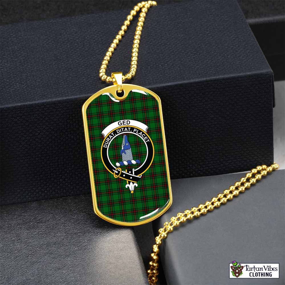 Ged Tartan Dog Tag Necklace with Family Crest Gold No - Tartan Vibes Clothing