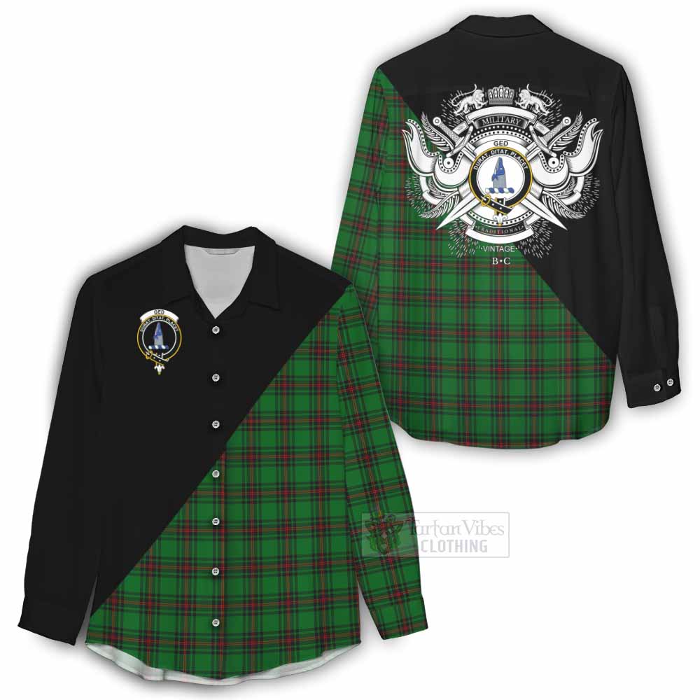 Tartan Vibes Clothing Ged Tartan Women's Casual Shirt with Family Crest and Military Logo Style