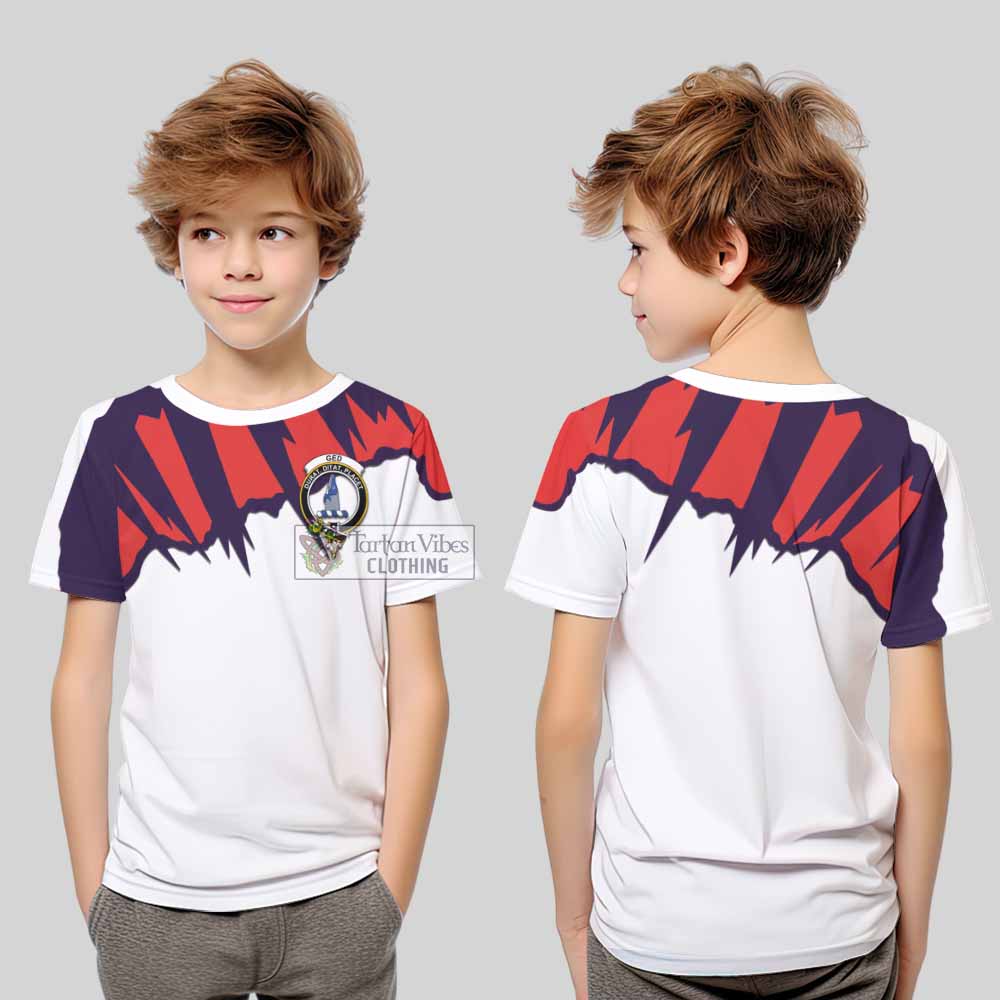 Ged Clan Crest Kid T-Shirt with Retro Sport Style - 2D-tartanvibesclothing