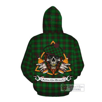 Ged Tartan Cotton Hoodie with Family Crest and Bearded Skull Holding Bottles of Whiskey Pullover Hoodie - Tartan Vibes Clothing